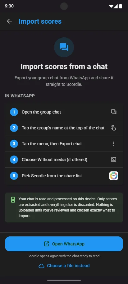 Import scores from a chat: five steps to export a WhatsApp group chat to Scordle